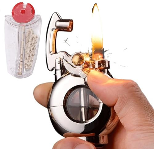 Encendedor de gasolina retro, mechero de queroseno vintage,encendedor de brazo basculante de tanque de combustible transparente de llama suave, con pedernales y mecha, for cigarros/cigarrillos ( Color