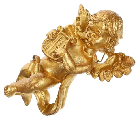 Warmhm Engelskulptur Engelstatue aus Kunstharz zum Aufhängen der Wand Retro Gartendekoration Filigrane Wanddekoration Dekorative Engelsfigur Leicht Langlebig für Zuhause Veranda 1 Stück Gold