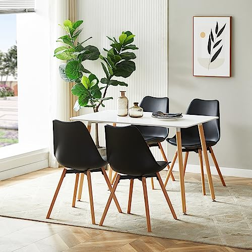 LafeuR Esszimmergruppe Esstisch mit 4 Stühlen, Rechteckig Küchentisch-Set Essgruppe für Küche Esszimmer und Wohnzimmer (Weiß Tisch+4 Schwarz Esszimmerstühle)