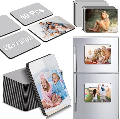 LATERN 40 Pièces Blancs D'aimant de Sublimation, 5,5CM x 7,5CM Personnalisé Sublimation Réfrigérateur Vide Magnétique Autocollant pour Bricolage Cuisine Four Micro Onde Bureau Mur Porte Décoratif