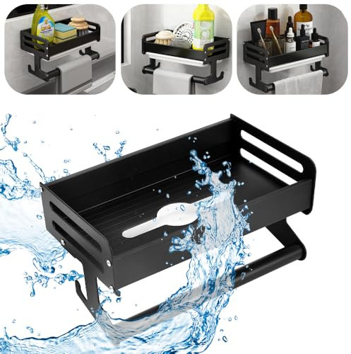 LPAMABA Porte Eponge Evier Cuisine Organisateur Evier Cuisine Mural Auto-adhésif Étagère Rangement en Espace Aluminium Porte Eponge evier Cuisine avec Étagère à Serviettes pour Éponge/Brosse