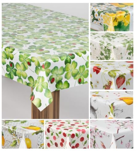 laro Wachstuch-Tischdecke Wachstischdecke Gartentischdecke, Muster:Kleeblatt Marienkäfer, Größe:140x300