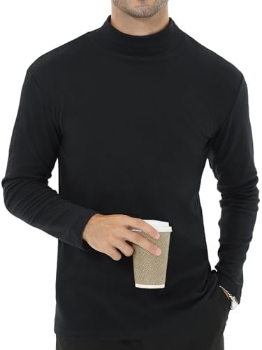 Tyhengta Long Sleeve Tops Men Fleece T-Shirt Winter Thermal Tops Mock Neck Underwear Casual Fleece Baselayer Black, XL