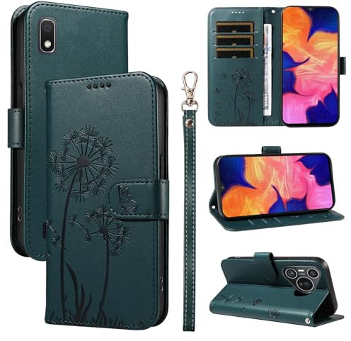 Bravoday Coque pour Samsung Galaxy A10, Housse en Cuir PU Premium Etui à Rabat Pochette de Portefeuille avec Porte Carte Étui de Protection pour Galaxy A10, Vert Foncé