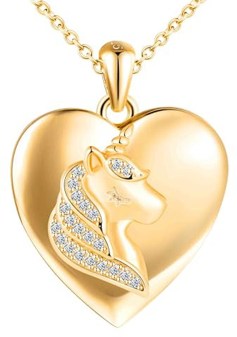 MICSAVI Medaillon Einhorn kette silber 925 für damen mädchen kinder, Foto medaillon zum öffnen für bilder personalisierte, Herz anhänger mit zirkonia, Silberkette 50cm