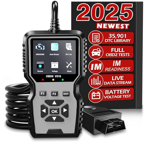 Zecirl V519 OBD2 Diagnostic Scanner Tool - Vechicle Check Engine Light Code Reader with Battery Voltage Tester, I/M Readiness, Reset, and Code Eraser for All OBDII Car Since 1996 Grey