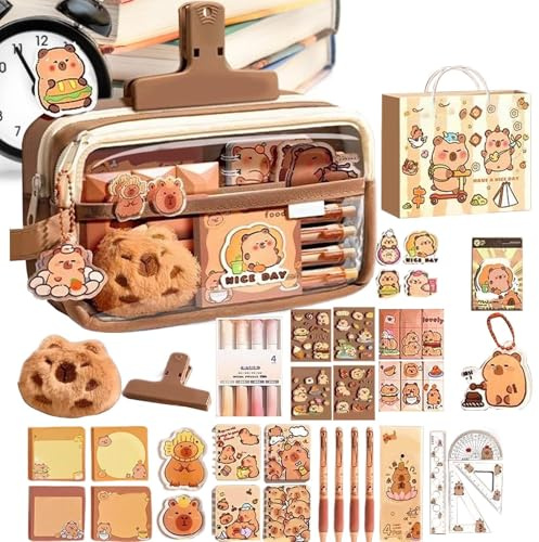 Zyntora Capybara Federmäppchen, niedliches Capybara-Schulmäppchen, breite Öffnung, Stiftebox für Kinder, Mädchen, Teenager, Kindergarten, College-Rucksack