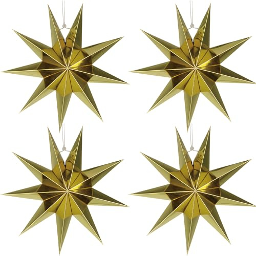 MUNSKT 4 Pezzi Stelle di Carta da Appendere, Stelle E Lanterne di Carta da Appendere All'Albero Natale, al Soffitto, Decorazioni Natalizie Fai da Te 30 cm per Feste Ricorrenze