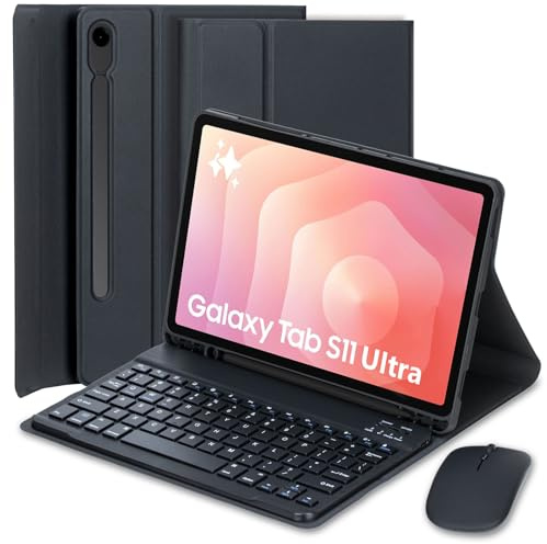 EHLCYS Keyboard Case for Samsung Galaxy Tab S11 Ultra 5G 14.6 inch 2025 Model (SM-X930/X936B), Detachable Bluetooth QWERTZ German Keyboard, Ultra-Slim Multi-Angle Cover and Mouse,Schwarz
