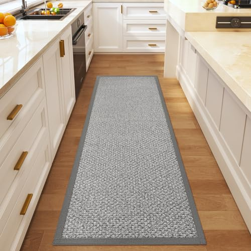 Quqei Boho Hallway Runner Kitchen Runner Non Slip Washable, Grey 60x180cm | Jute Like Woven Long Entryway Laundry Hall Floor Runners Carpet for Indoor Backdoor Bedroom Kitchen Living Room, Easy Clean