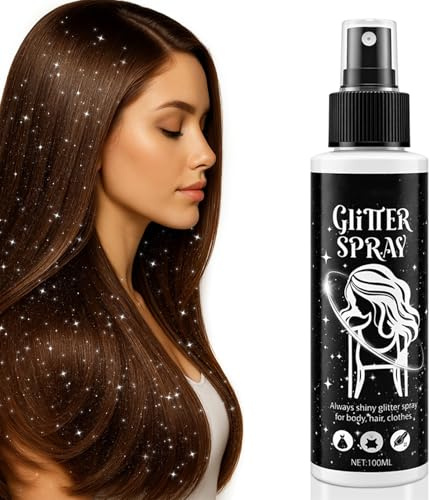 Glitzerspray Silber, Glitzer Spray Haare & Körper, Glitzer Haarspray Gesicht & Kleidung, Body Glitter Spray mit Ultrafeines Nebel, Schnell Trockene Festival Accessoires für Halloween Fasching Birthday