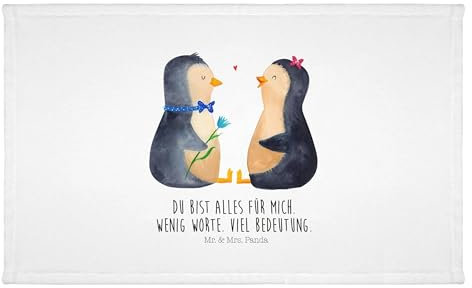 Mr. & Mrs. Panda 50 x 100 Handtuch Pinguin Pärchen - Geschenk, Badehandtuch, Handtücher, Liebesbeweis, Baby, Badezimmer, Pinguine, groß, Liebespaar,