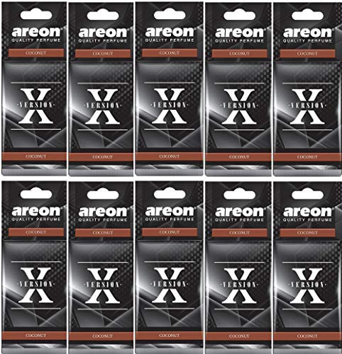 AREON X Auto Duft Kokosnuss Lufterfrischer Autoduft Schwarz Aufhänger Anhänger Spiegel Kokos Cocos Pappe 2D (Coconut Set Pack x 10)