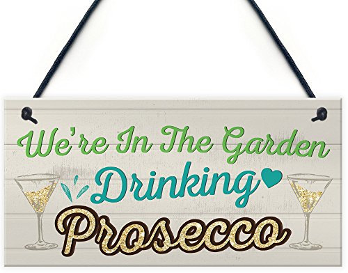 RED OCEAN In The Garden Drinking Prosecco Friend Friendship Plaque Hanging Alcohol Sign Funny Gift Birthday Presents