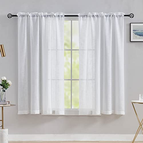 Home Brilliant 2 Panels Semi Sheer Curtains Linen Look Voile Curtains for Window Bedroom Decoration, 63 inch Drop, White