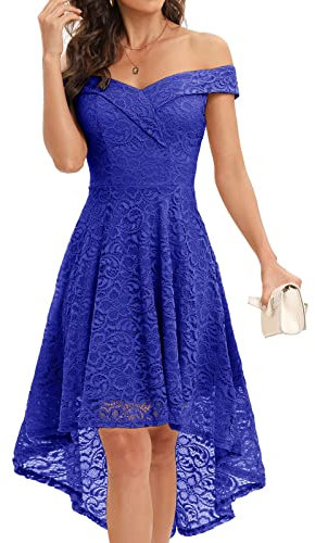Homrain Robe Vintage Femme Elegante Pin up High Low Jupe Asymétrique pour Soirée Cocktail Bal Mariage Réunoin Fête RoyalBlue 2XL