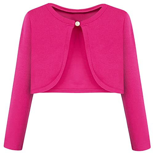 BONNY BILLY Cardigan Bambina Elegante Corto Cotone Bolero Coprispalle Ragazza Manica Lunga 5-6 Anni Rosa