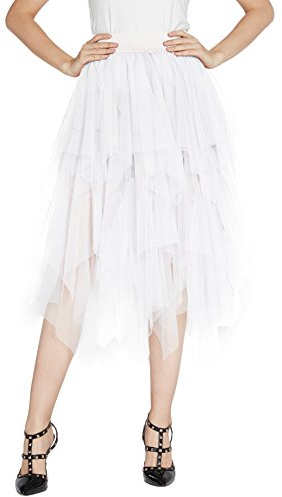 Damen Elastic Bund Tutu Prinzessin Tüll Unterrock Pettiskirt (#2 Weiß, XL)