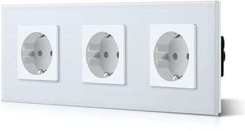BSEED Schuko Steckdose 3 Fach EU-Standard Triptych Wandsteckdose 16Amp 250 V Verlängerungssteckdosen Kristall Glas Platte 228mm Weiß