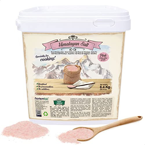 Nortembio Sale Rosa dell'Himalaya 6,4 Kg. Superfino (0,5-1 mm). Sale Gourmet 100% Naturale. Ricco di Minerarli. Cucina Sana. Non Raffinato. Senza Conservanti. Estratto a Mano. Dal Punjab Pakistan.