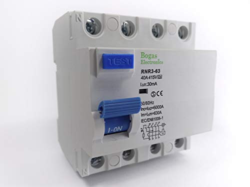 BOGAS ELECTRONICS Interrupteur différentiel 40 A, 4P triphasé, classe A SI Super immunisé (30 mA)