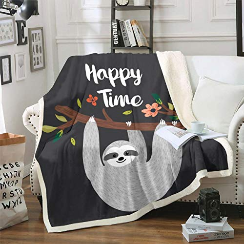 Cartoon Faultier Kuscheldecke Niedliches Tiermuster Decke Äste Wohndecke für Kinder Kleinkind Jungen Mädchen Mädchen Mikrofaser Blumenblumen Flanell Fleecedecke Raumdekor Couchdecke 130x150cm