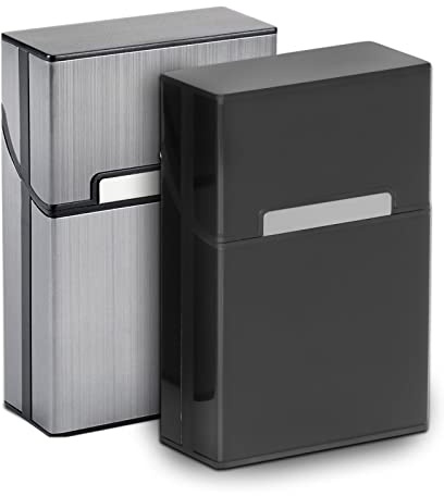 LUNEKUCK 2 Pcs Boite a Cigarettes Homme Aimanté Gris + Noir Porte Cigarettes Femme en Aluminium Etui Paquet Fermeture