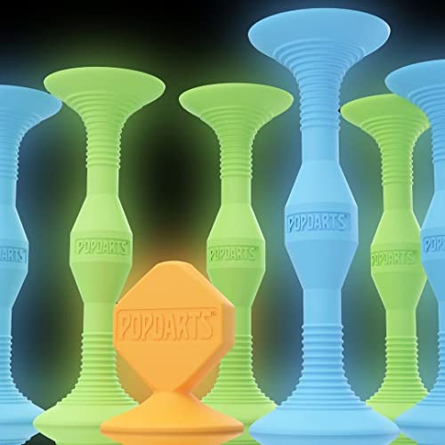 Popdarts Glow Pack-Spielset, leuchtet im Dunkeln (blau und grün) – Saugnapf-Wurfspiel für drinnen und draußen – Wettbewerb mit einem POP