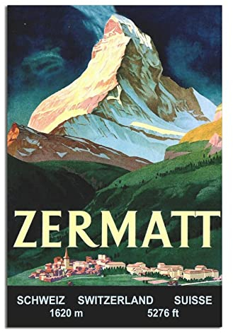 Zermatt Matterhorn Schweiz Skigeort Stadt Vintage Reise Poster Wanddekor Gemälde Poster Modern Büro Deko Poster Leinwand Kunst Poster Bild