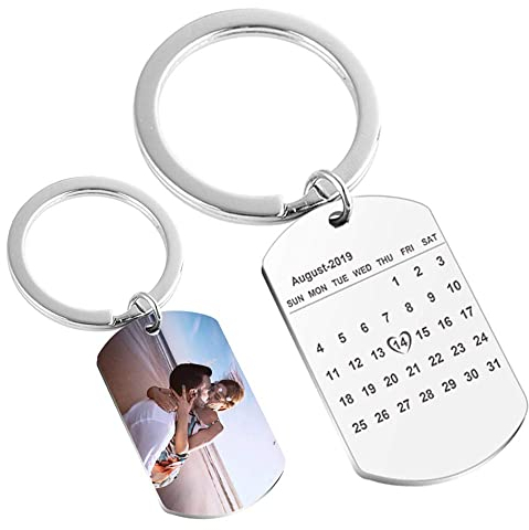 Farfume Benutzerdefinierte Kalender Schlüsselanhänger mit Bild, graviert Foto Datum Edelstahl Schlüsselanhänger