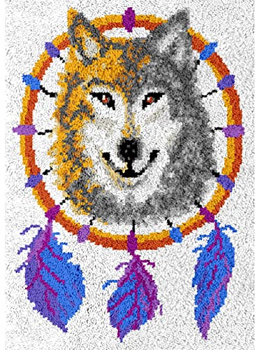 WMDSYGD DIY Latch Hook Kits Handwerk for Erwachsene Teppichstickerei mit gedrucktem Muster Wolf Latch Haken Kits DIY Bags Haken Matte Hobby Sachen Knüpfkissen Set (Size : 61X87 cm)