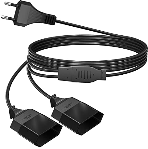 2M Stromkabel Verlängerung Netzkabel, 2-in-1 Verlängerungskabel Typ-C-Stecker Eurostecker auf Doppel Typ-C Euro Buchse, 0,75 mm² Max. 2,5A/250V für TV PC Computer Monitor Beamer Lampe Haushaltsgeräte