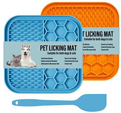 LAPONO Leckmatte Hund 2 Stück Silikon Schleckmatte Hunde mit 1 Silikonspatel Hundeleckmatte Saugnäpfen Haustiere Leckpads Puppy Leckbrett BPA Frei Für Hundebaden Trainieren Fellpflege Krallenpflege