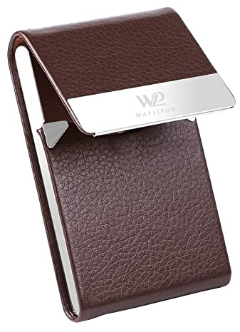 Waylipun Visitenkartenetui, Professionelles Visitenkartenhalter zur schonenden Aufbewahrung Ihrer Karten, Visitenkartenetui mit Magnetverschluss aus Metall und PU Leder für Herren Damen - Kaffee