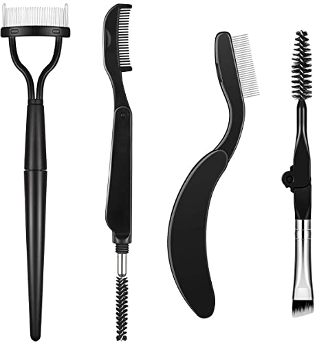 qiipii 4 in 1 Faltbarer Augenbrauenkamm Wimpern Kamm Separator abgewinkelte Augenbrauen Bürste Spoolie Pinsel Mascara Bürste in Aufbewahrungstasche für Brauen Wimpern Make up Werkzeuge für Hause Reise
