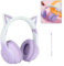 Casque Chat, casque sans fil Bluetooth 5.1 Chat, câble AUX 3.5mm, casque pliable, bandeau ajustable, mic détachable, 7 couleurs de lumières LED et 4 modes LED, convient aux filles et adultes (Violet)