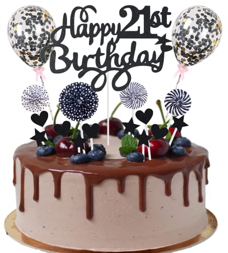 Tortendeko 21. Geburtstag Kuchen Topper - Happy Birthday Mann & Frau, Schwarz