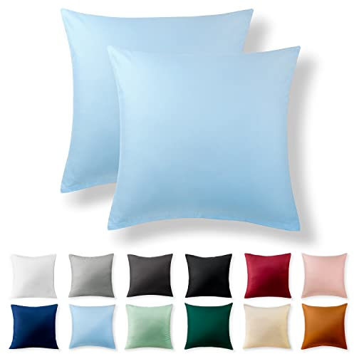 Alreya 2er-Set Renforcé Kissenbezug 50 x 50 cm - 100% Baumwolle mit YKK Reißverschluss, Superweicher Kopfkissenbezug 50x50, Kissenhülle, Hellblau, nur Kissenbezug