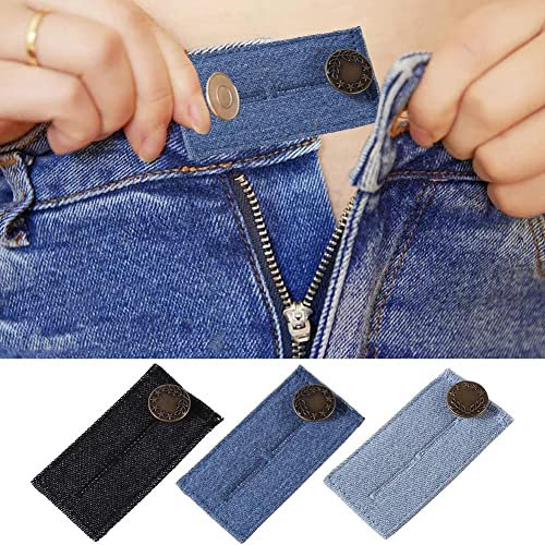 Estensione della vita dei jeans, estensori della vita, elastico in vita forte bottone regolabile per pantaloni, jeans, pantaloni e gonna, nero