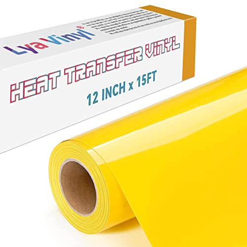 Lya Vinyl 15FT Heat Transfer Vinyl, Yellow Iron on Vinyl Roll for Cricut, Silhouette Cameo, Yellow HTV Vinyl for DIY Fabric, Clothes, Bags, and Other Textiles