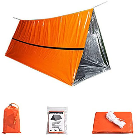 zalati Tienda de campaña de supervivencia para mantener caliente y seco, refugio con bolsa de transporte para camping, senderismo y primeros auxilios al aire libre, color naranja
