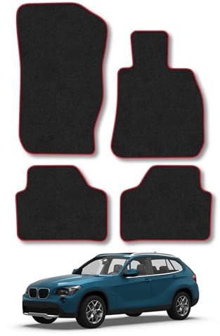 BMW X1 (2009-2015) Carpet Car Mats | Red Edge Trim Tailored Fit Floor Mats Full Coverage Protection Accessories Easy Clean Anti Slip Made in the UK