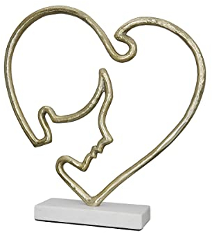 GILDE Moderne Deko Skulptur Figur Modern Face - aus Aluminium - abstraktes Dekoobjekt Gesicht im Herz - Farbe: Gold - Höhe 40 cm