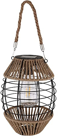 Solar Solarlaterne für Außen stehend Gartendeko Balkondeko Solarleuchten Garten Hanf, zum Aufhängen oder Hinstellen, LED warmweiß, DxH 16,5x40,5 cm