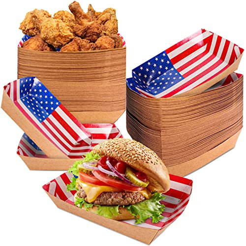 Whaline Patriotic Paper Food Tray Red Blue White Stars Stripes Paper Food Boats 4th of July American Flag Paper Food Trays Assembled for Flag Day Memorial Day Independence Day Party Favors,30 Pieces