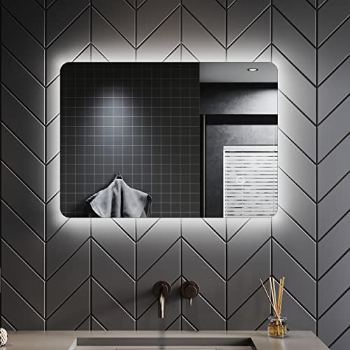 SONNI LED Badspiegel 70x50 cm Badezimmerspiegel mit Beleuchtung Kaltweiß/Neutralweiß/Warmweiß Wandspiegel, Spiegel mit Beleuchtung, Touch Schalter Wandspiegel
