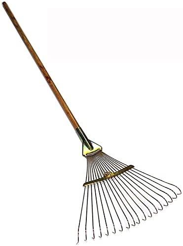 Verstellbarer Laubharken aus Metall, Garten-Rasenrechen, Rasenrechen mit Holzgriff, zum Sammeln von losem Schmutz zwischen empfindlichen Pflanzen, Rasenflächen und Höfen