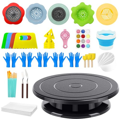 27,9 cm drehbar drehbar Sculpting Canvas Spinner Kits Acryl Pouring Siebe Schaber Kegel Maler Stützständer Handschuhe Faltbarer Waschbecher Malpinsel Glitzer Werkzeuge Muster Zug Kunstbedarf