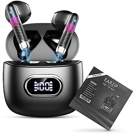 Earzip Wireless Headphones Earbuds with 4 ENC Noise Cancelling Mics, Beats Headphones Mini Deep Bass Stereo Sound, 42-H Playtime LED Display IP7 Waterproof, 5.4 Bluetooth