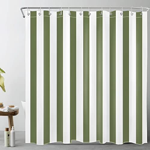 LB Grün weiß gestreift Duschvorhang 180x180cm Einfache geometrische Kunst Antischimmel Wasserdicht Badezimmer Vorhänge, Minimalist Polyester Stoff Bad Vorhang mit Haken
